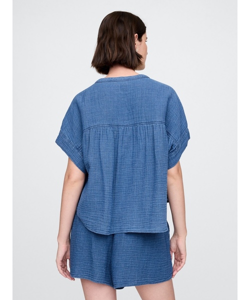 「GAP」 半袖ブラウス XX-SMALL インディゴブルー レディース_画像3