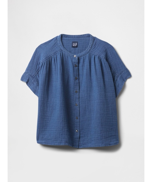 「GAP」 半袖ブラウス XX-SMALL インディゴブルー レディース_画像4