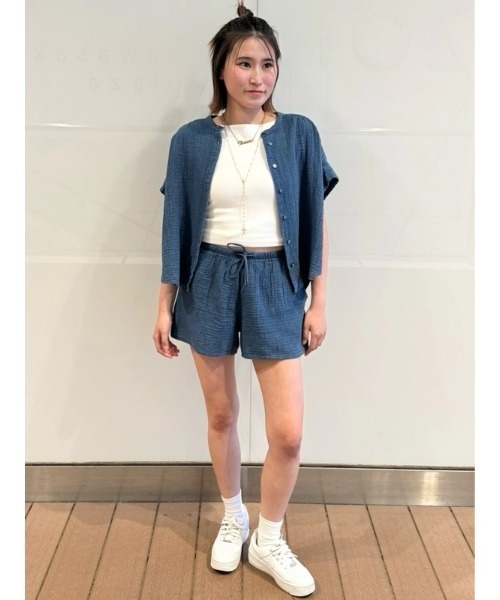「GAP」 半袖ブラウス XX-SMALL インディゴブルー レディース_画像6