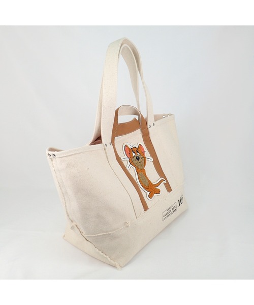 トムジェリ　刺繍付きベージュかごバッグ　新品未使用品 トートバッグ TOM＆JERRY×Flapperサガラワッペンキャンバストート