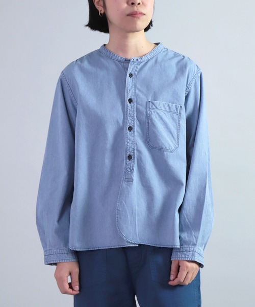 ブラウス シャツ 「OMNIGOD womens / オムニゴッド」 インディゴ5ozデニムスタンドカラーシャツ レディース