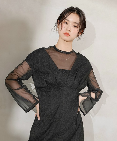 kana 結婚式ドレス お呼ばれドレス ワンピース ジャガードワンピース Kana ドレス ジャガード ワンピース チュール トップス セット