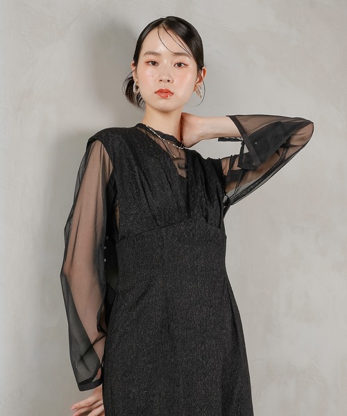 【kana】ジャガードワンピース　結婚式ドレス 【Ｌサイズ】 Kana ドレス ジャガード ワンピース チュール トップス セット