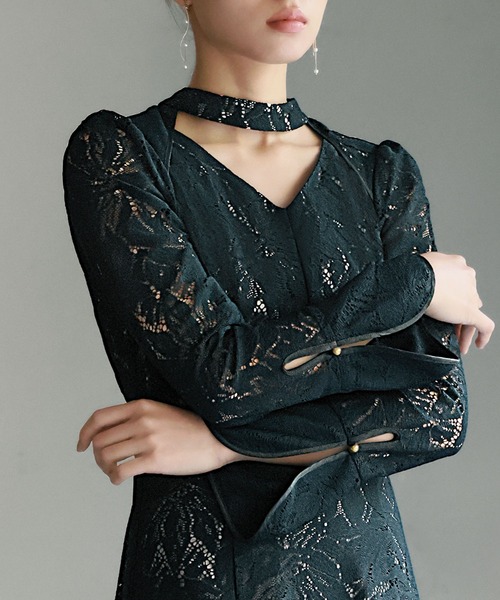 GIRL DRESS FOR NOW ドレス バックオープン総レース フレア ロング