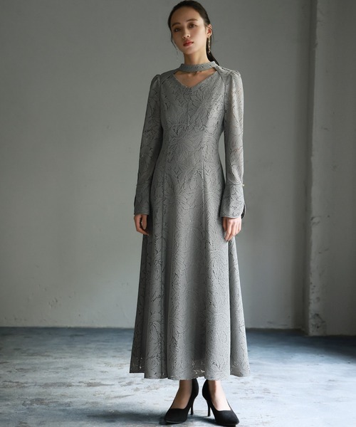GIRL DRESS FOR NOW ドレス バックオープン総レース フレア ロング