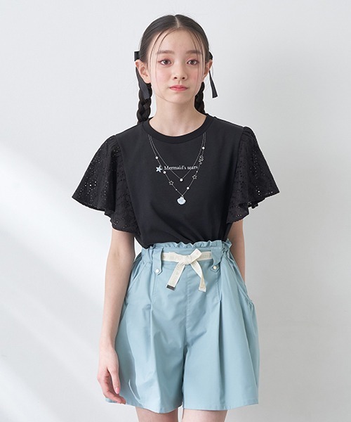 mezzo piano Junior tシャツ 袖レースネックレスTシャツ キッズ
