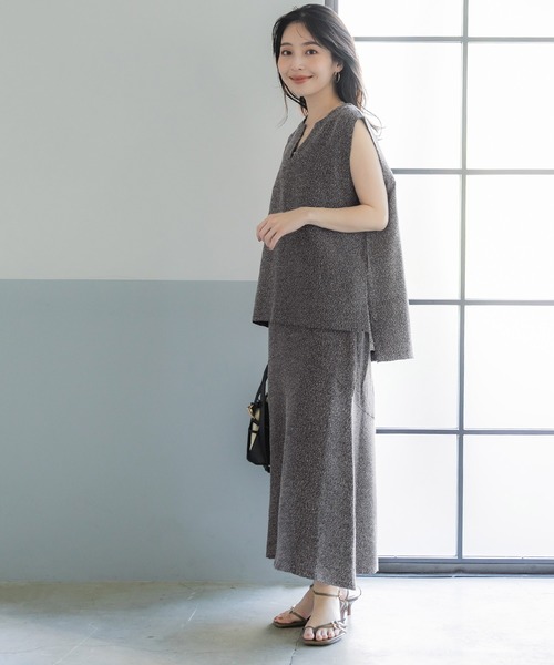 セットアップ リネンライクVネックベスト＆スカートセット レディース  
