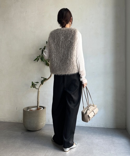 DouDou パンツ 「新色追加」ピンストライプタックワイドパンツ DouDou パンツ 「新色追加」ピンストライプタックワイドパンツ
