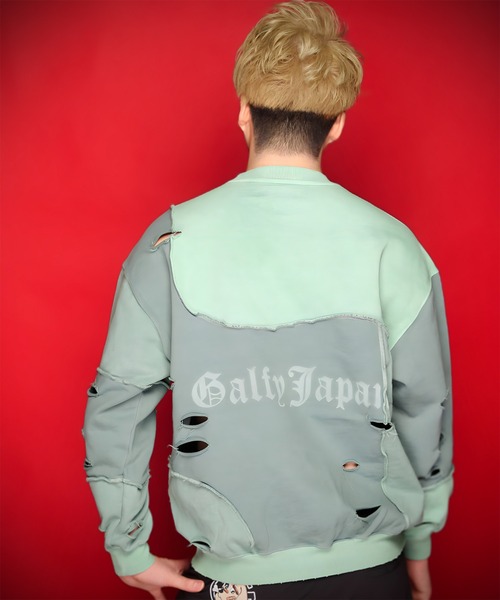 トレーナー スウェット GALFY（ガルフィー）ツギハギゾンビスウェットトレーナー/ピグメント・ダメージ加工 レディース メンズ GALFY トレーナー スウェット GALFY（ガルフィー）ツギハギ
