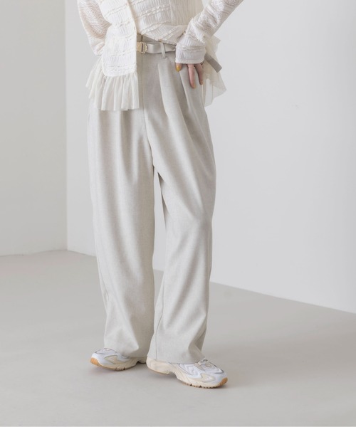 ウィロウ 美品 ベルテッド 2タック パンツ 112317-224 サイズ3 Eimee Law（エイミーロウ） ワイドパンツ パンツ ベルテッド2タック