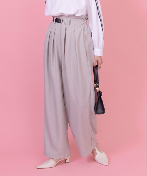 ウィロウ 美品 ベルテッド 2タック パンツ 112317-224 サイズ3 Eimee Law（エイミーロウ） ワイドパンツ パンツ ベルテッド2タック