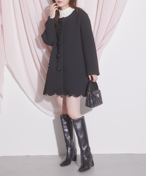 バーバリーブルーレーベル裾フリル ノーカラーコート Flower  フリルコート ノーカラー ウール[品番：LGMW0005122]｜La-gemme
