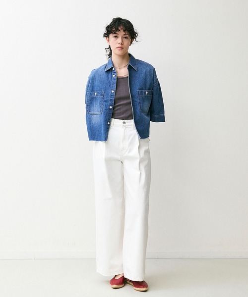 Johnbull ブラウス シャツ デニムクロップドショートスリーブ