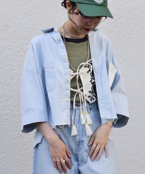 オムガールズ ショートスリーブ クロップドシャツ S 美品 Homme Girls オムガールズ クロップドシャツ ホワイト S