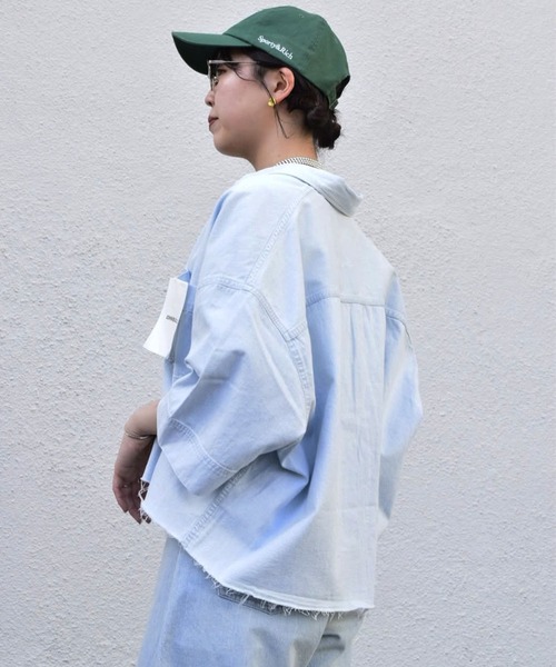 Johnbull ブラウス シャツ デニムクロップドショートスリーブ