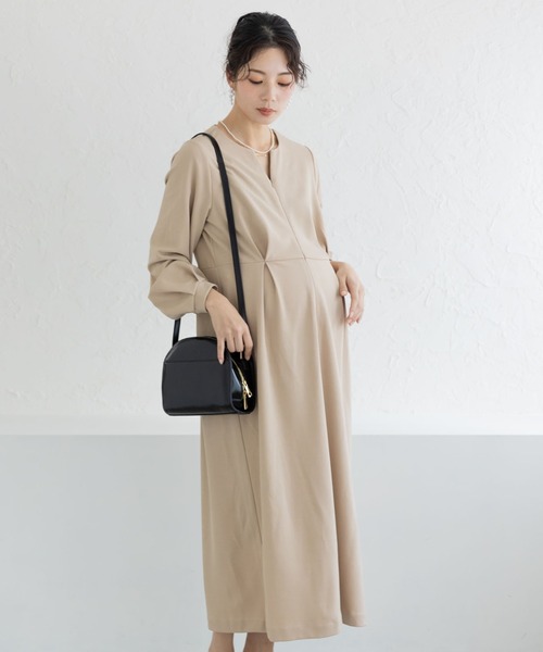 【美品】Moredde 上品キーネックのワンピース フェリシモMama マタニティ Moredde マタニティ・産後