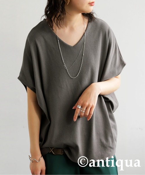 tシャツ コーデ2点セット シュッと美トップス　接触冷感パンツ レディース antiqua tシャツ コーデ2点セット シュッと美トップス 接触冷感
