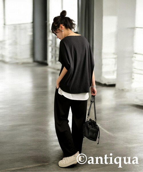 tシャツ コーデ2点セット シュッと美トップス　接触冷感パンツ レディース antiqua tシャツ コーデ2点セット シュッと美トップス 接触冷感