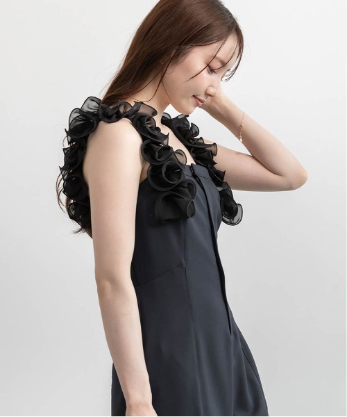 RANDA（ランダ） サロペット オーバーオール フリルオールインワン