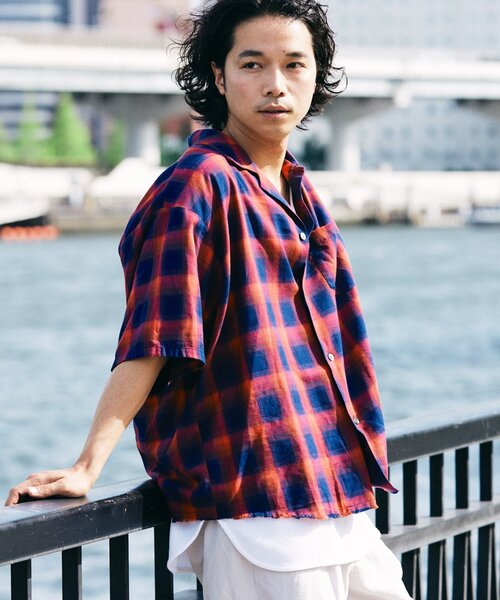 レーヨンフリンジ　半袖チェックシャツ JOURNAL STANDARD relume シャツ レーヨン フリンジ 半袖