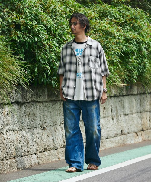 JOURNAL STANDARD relume フリンジ 半袖チェックシャツ JOURNAL STANDARD relume シャツ レーヨン フリンジ 半袖