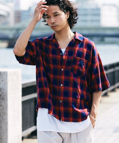 JOURNAL STANDARD relume フリンジ 半袖チェックシャツ JOURNAL STANDARD relume｜レーヨン フリンジ 半袖チェック
