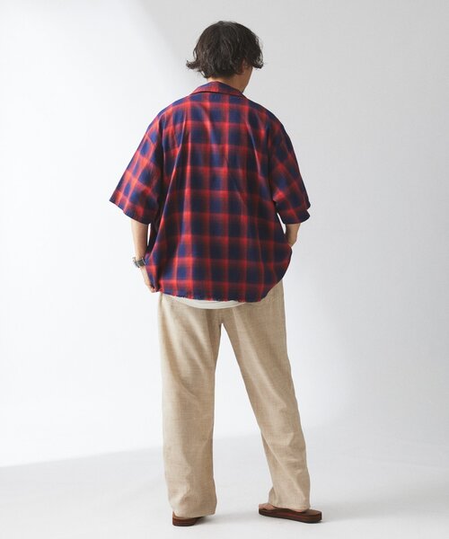 【完売品2025ss】relumeレーヨン フリンジ 半袖チェックシャツ L レーヨン フリンジ 半袖チェックシャツ（シャツ／ブラウス