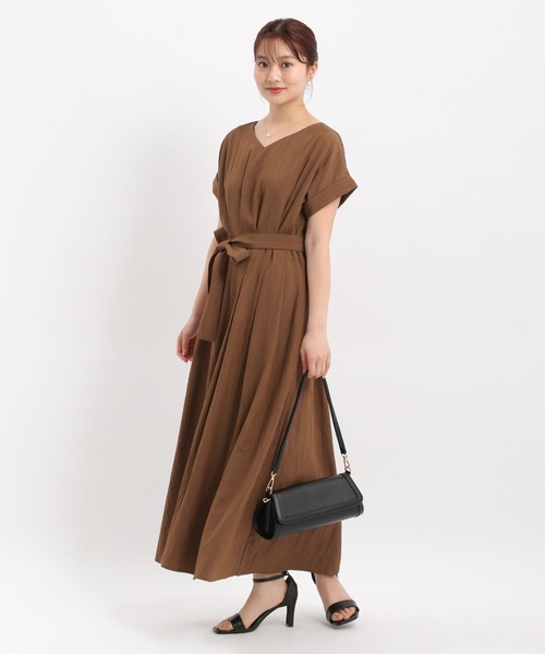 KAREN MILLEN ドレス ワンピース Vネック ボタン プリーツ MICHEL KLEIN】全3色・ Vネックワンピース（後ろファスナー・透