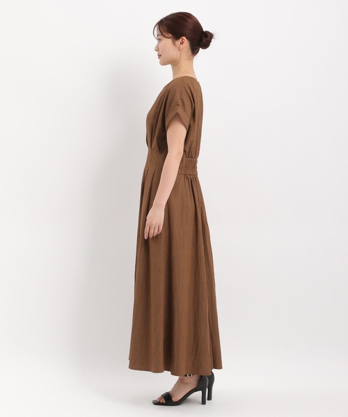 ワンピース ノースリーブ ハイウエスト プリーツ S/M/L/XL ウエスト切替袖ギャザーノースリーブワンピース[品番