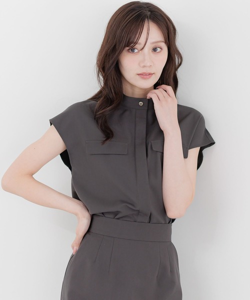 ブラウス シャツ ポケットデザインフレンチスリーブシャツ579753 レディース Andemiu ブラウス シャツ ポケットデザインフレンチスリーブ
