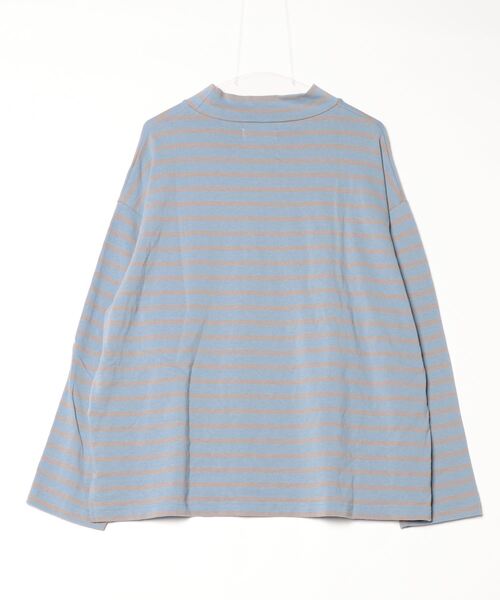 「EDIFICE」 ボーダー柄長袖Tシャツ L ブルー メンズ