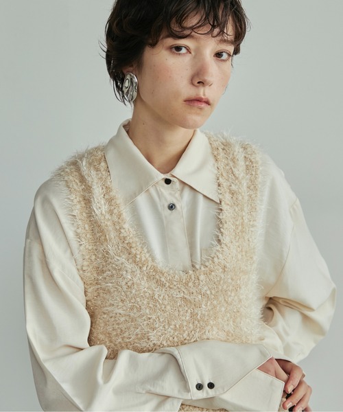 LOSCa ブラウス シャツ シルキーボウタイオーバーシャツ レディース