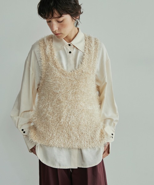 LOSCa ブラウス シャツ シルキーボウタイオーバーシャツ レディース