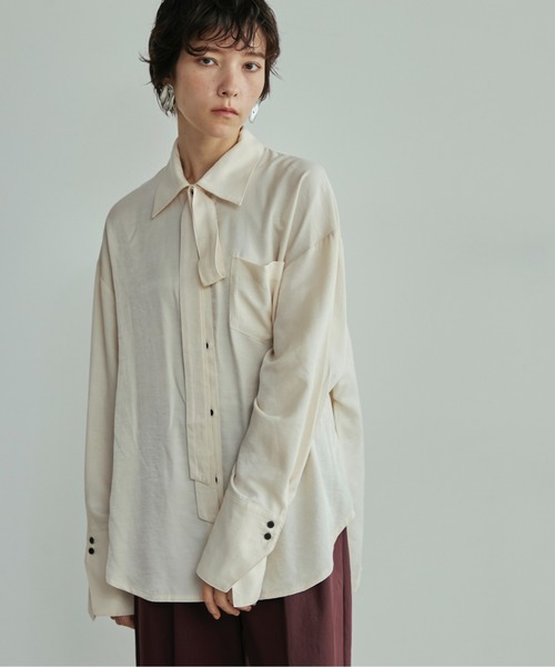 LOSCa ブラウス シャツ シルキーボウタイオーバーシャツ レディース