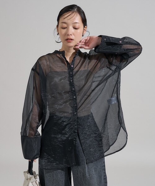 FREAK'S STORE ブラウス シャツ シャイニー シアーワッシャー