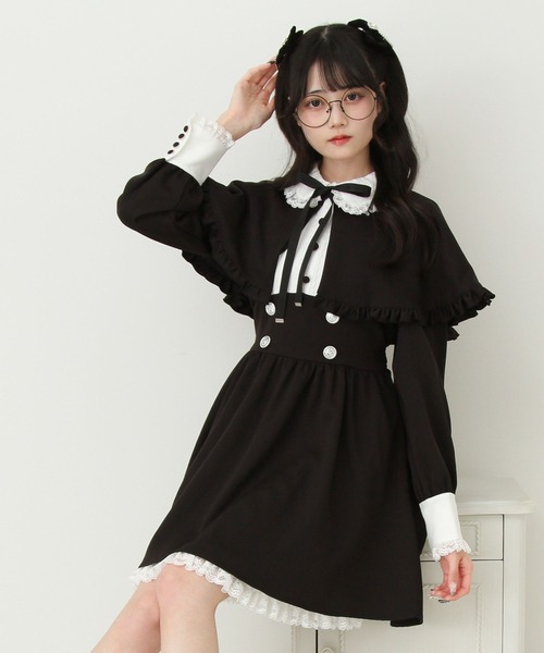 Favorite ブラウスドッキングお嬢様ワンピース ブラウン ロング丈 長袖 秋冬 チェック ＊Favoriteオリジナル