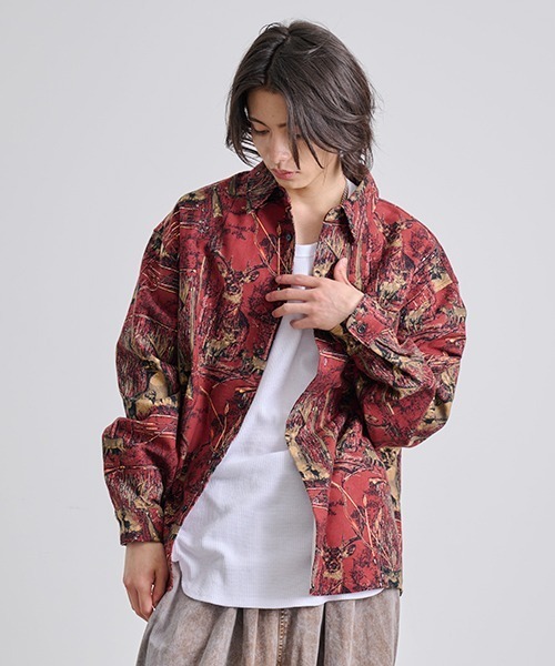 Revo. シャツ ハンティングパターン 総柄プリント ロングスリーブ
