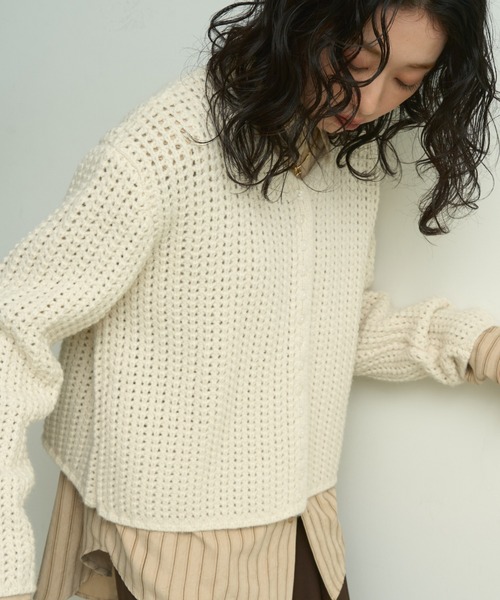 カーディガン Waffle knit multi-button cardigan / ワッフル編み