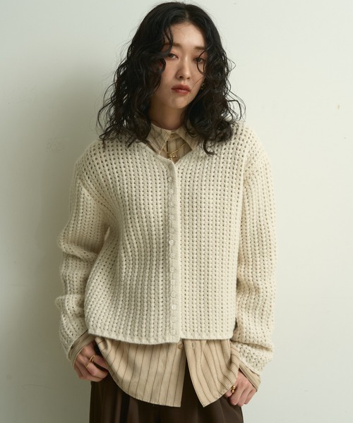 カーディガン Waffle knit multi-button cardigan / ワッフル編み