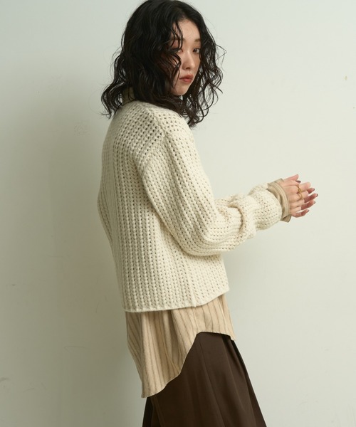 カーディガン Waffle knit multi-button cardigan / ワッフル編み