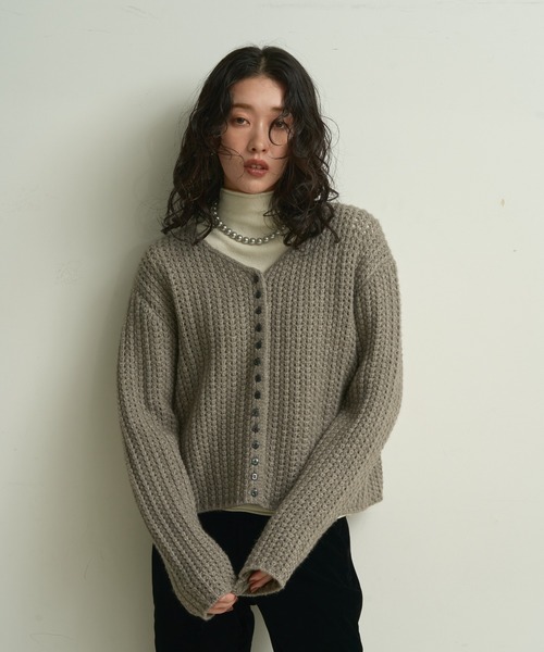 カーディガン Waffle knit multi-button cardigan / ワッフル編み