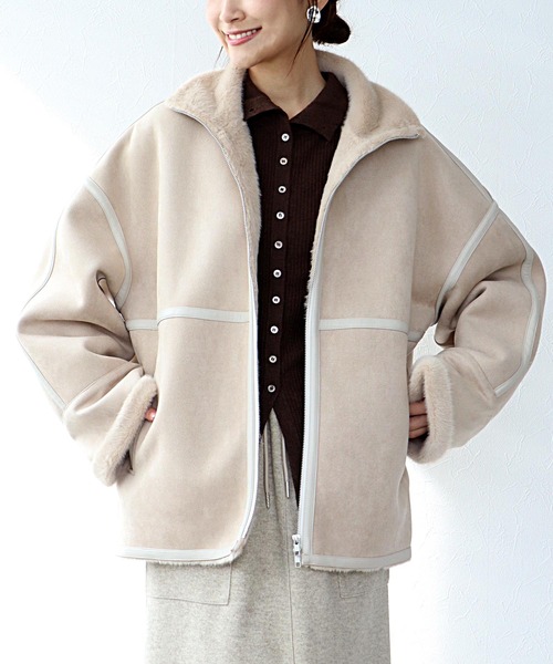 Jines（ジネス） ムートンコート ボアコート フェイクムートンショート