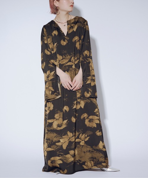 「Ezick」 長袖ワンピース FREE ホワイト×グレー レディース_画像3