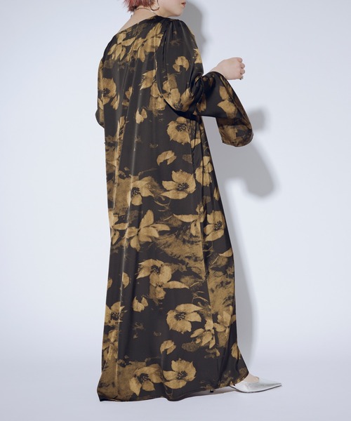 「Ezick」 長袖ワンピース FREE ホワイト×グレー レディース_画像4