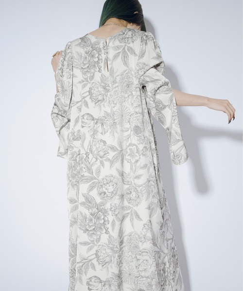 「Ezick」 長袖ワンピース FREE ホワイト×グレー レディース_画像5