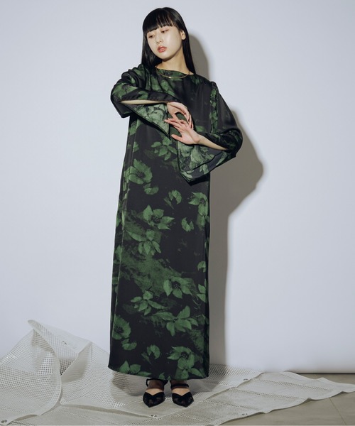 「Ezick」 長袖ワンピース FREE ホワイト×グレー レディース_画像7