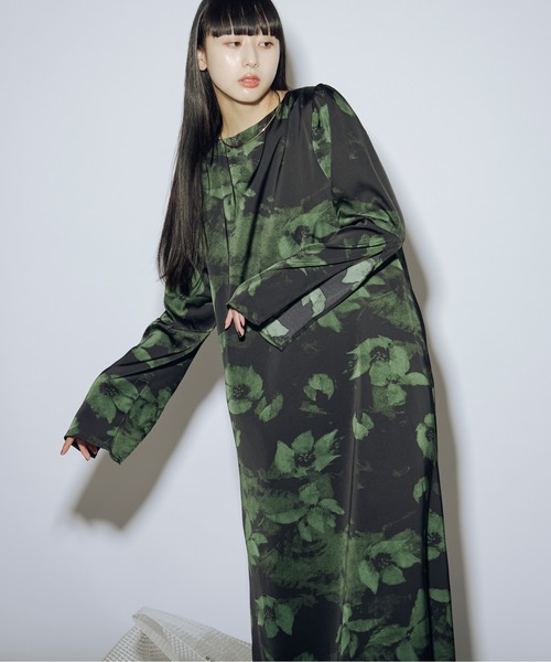 「Ezick」 長袖ワンピース FREE ホワイト×グレー レディース_画像8