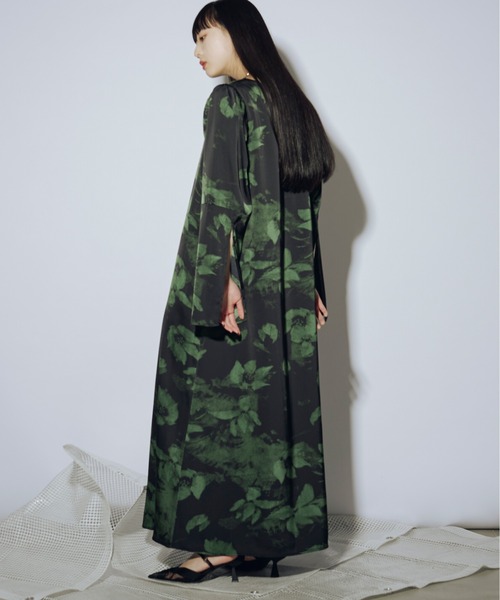 「Ezick」 長袖ワンピース FREE ホワイト×グレー レディース_画像9