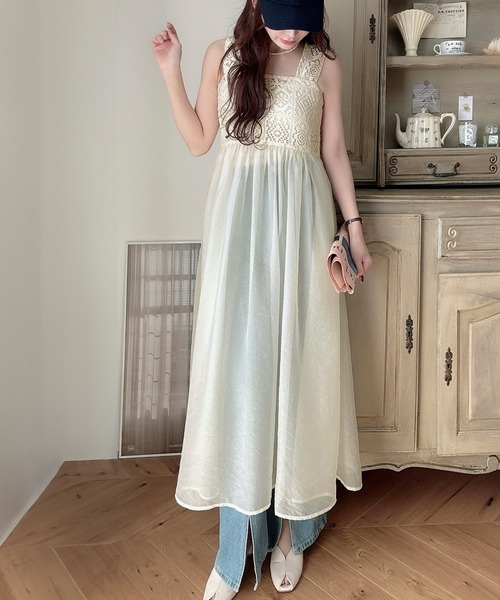 「Meiru」 ドッキングワンピース MEDIUM ライトベージュ レディース_画像6