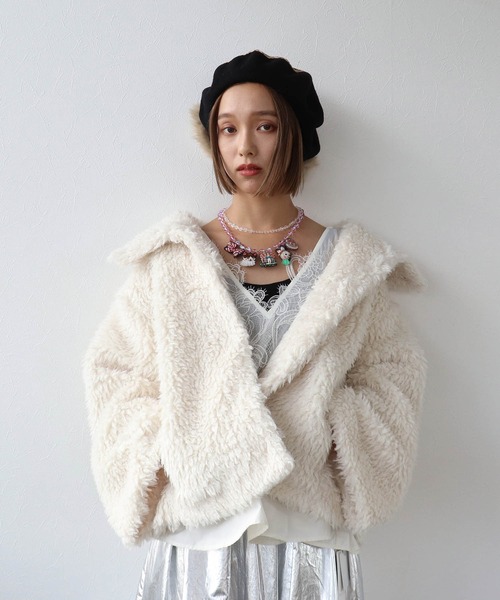 YOKO CHAN ホワイト フェイクファーコート Three Four Time（スリーフォータイム） コート アウター カール